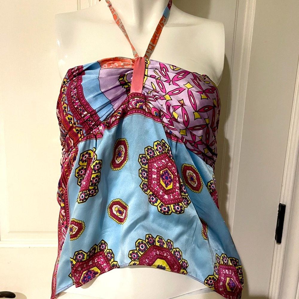 Strapless silk print Alice and Trixie halter top